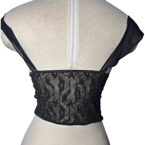 Mesh off the shoulder whimsygoth gold flower top - Picture 3 of 7